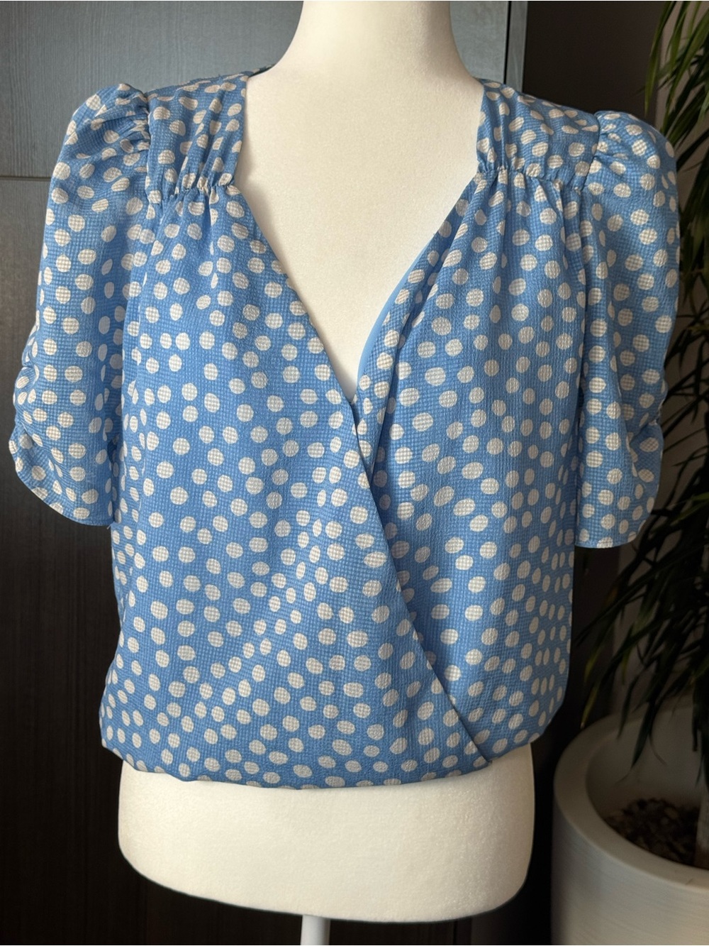 Heartloom Light Blue and White Polka Dot Wrap Blouse